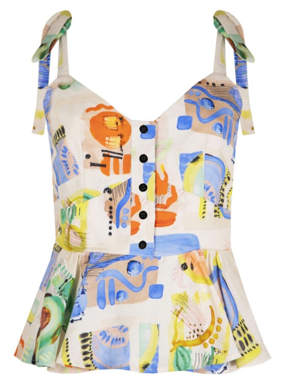 HUNTER BELL Abstract Multi-Color Tie-Shoulder Peplum Camisole